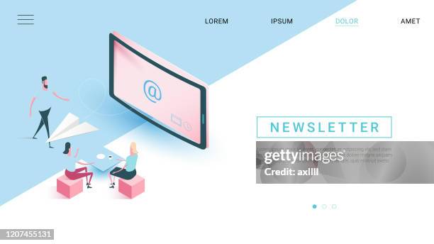 newsletter email inbox - isometric design style web banner - email newsletter stock illustrations