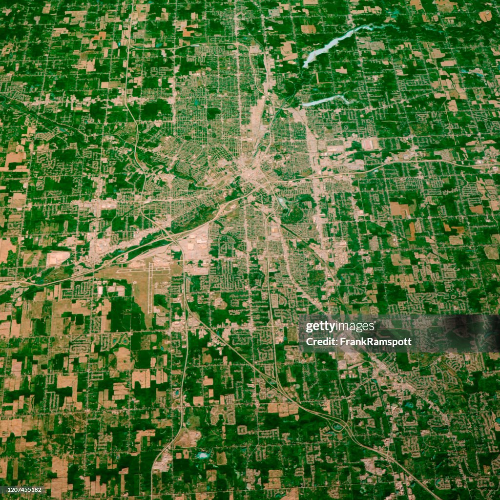 Flint Michigan 3D Render Map Color Top View Aug 2019