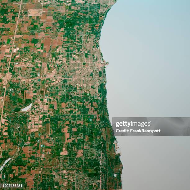 kenosha wisconsin 3d render kaart kleur top view okt 2019 - kenosha wisconsin stockfoto's en -beelden