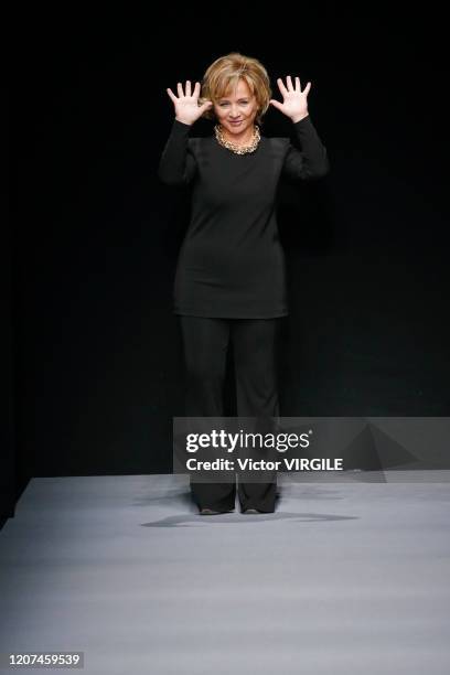 Fashion designer Alberta Ferretti walks the runway during the Alberta Ferretti Ready to Wear Fall/Winter 2020-2021 fashion show as part of Milan...