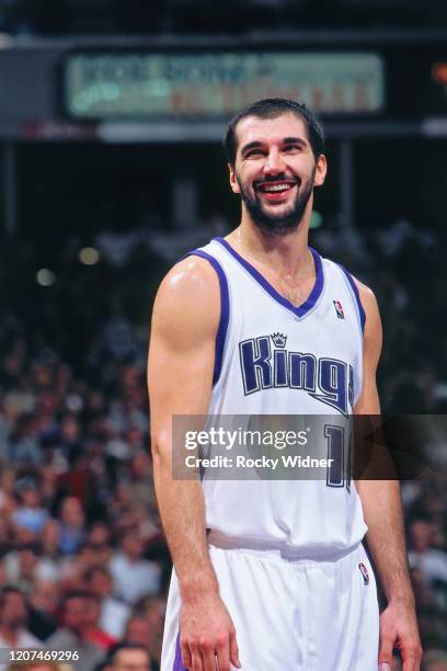 Peja Stojakovic of the Sacramento Kings smiles during the game played in circa 2004 at Arco Arena in Sacramento, California. NOTE TO USER: User...