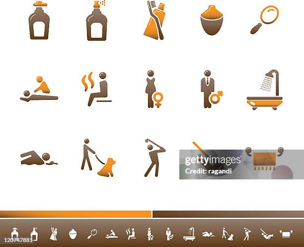 hotel & spa icons | orange brown - touching mirror stock illustrations