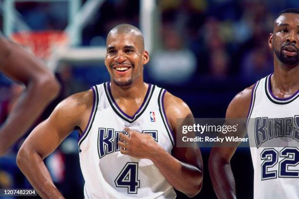 Corliss Williamson of the Sacramento Kings smiles during a game played at the Arco Arena in Sacramento, California circa 1996. NOTE TO USER: User...