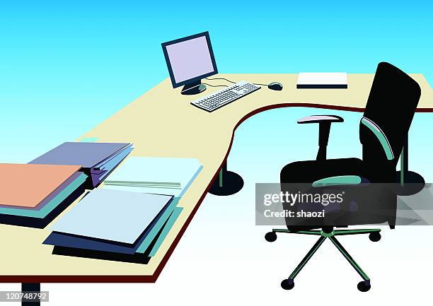 office table with blue background - keys on table stock illustrations
