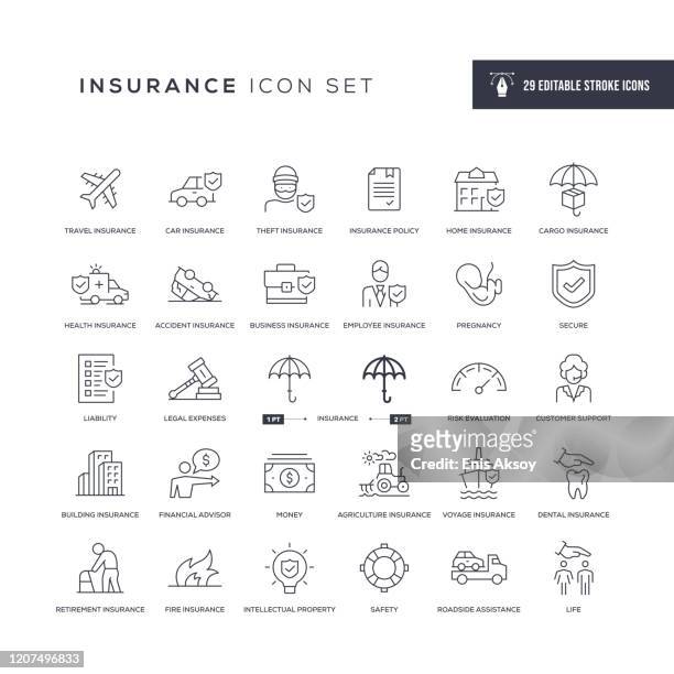 insurance editable stroke line icons - insurance stock illustrations