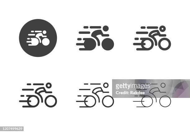 racing bicycle icons - multi series - bike wheel race stock illustrations