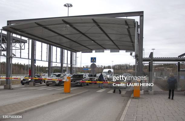 Picture shows incoming traffic to Finland at the Nuijamaa border station between Finland and Russia in Lappeenranta, Finland on March 17, 2020. - The...