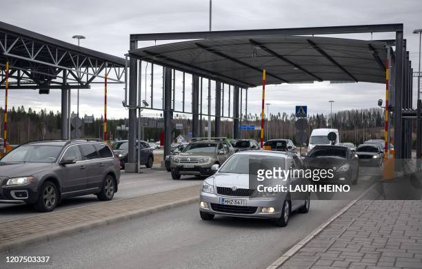 Picture shows incoming traffic to Finland at the Nuijamaa border station between Finland and Russia in Lappeenranta, Finland on March 17, 2020. - The...