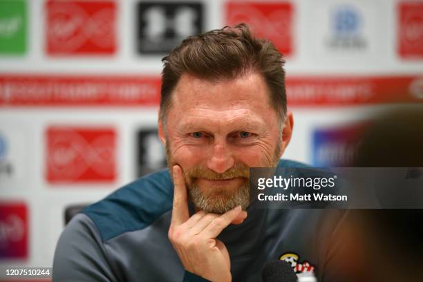 Manager Ralph Hasenhuttl attends a Southampton FC press conference at the Staplewood Campus on February 20, 2020 in Southampton, England.