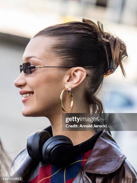 Bella Hadid is seen during Milan Fashion Week Fall/Winter 2020-2021 on February 20, 2020 in Milan, Italy.