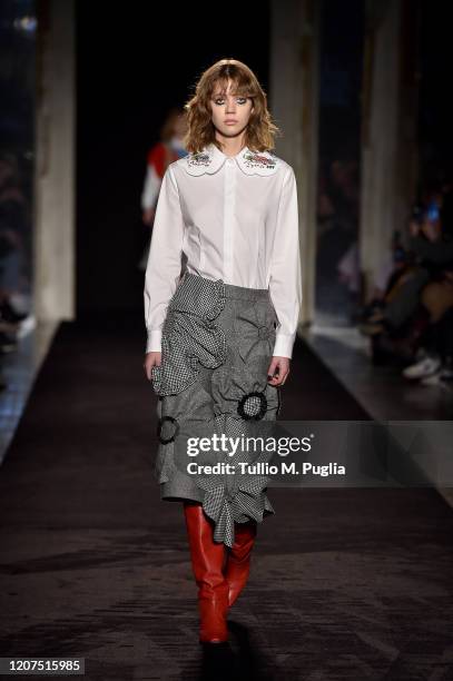 Model walks the runway during the Vivetta fashion show as part of Milan Fashion Week Fall/Winter 2020-2021 on February 20, 2020 in Milan, Italy.