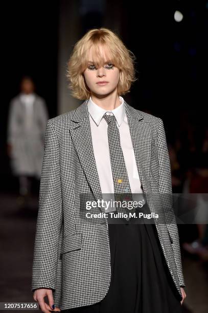 Model walks the runway during the Vivetta fashion show as part of Milan Fashion Week Fall/Winter 2020-2021 on February 20, 2020 in Milan, Italy.