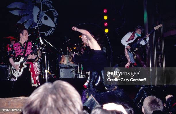 Members of English New Wave group Adam and the Ants perform onstage at the Ritz, New York, New York, April 8, 1981. Pictured are, from left, Chris...