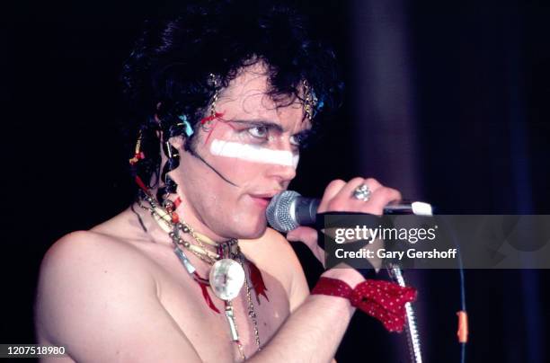 English New Wave musician Adam Ant , of the group Adam and the Ants, performs onstage at the Ritz, New York, New York, April 8, 1981.