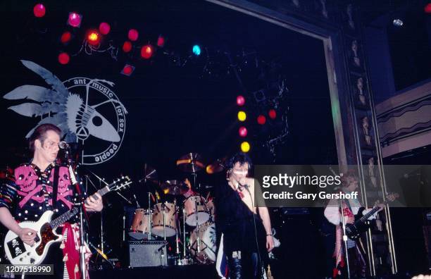 Members of English New Wave group Adam and the Ants perform onstage at the Ritz, New York, New York, April 8, 1981. Pictured are, from left, Marco...