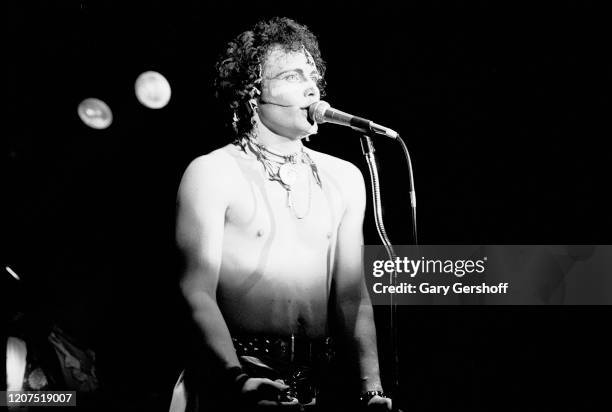 English New Wave musician Adam Ant , of the group Adam and the Ants, performs onstage at the Ritz, New York, New York, April 8, 1981.