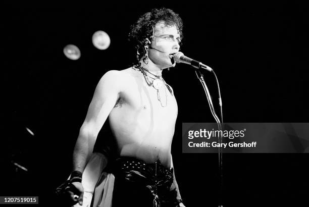 English New Wave musician Adam Ant , of the group Adam and the Ants, performs onstage at the Ritz, New York, New York, April 8, 1981.