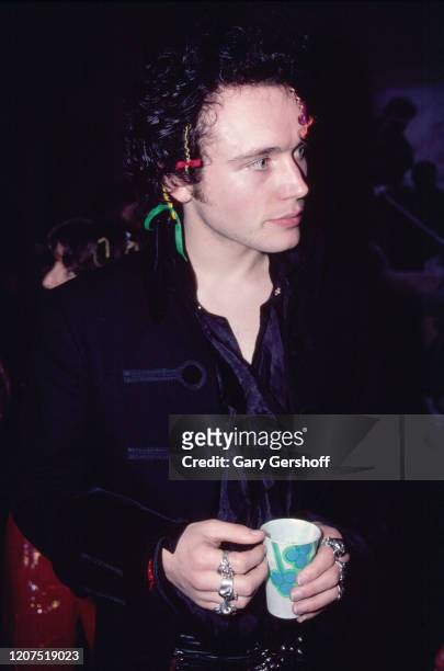View of English New Wave musician Adam Ant , of the group Adam and the Ants, at the Mudd Club, New York, New York, April 1, 1981.