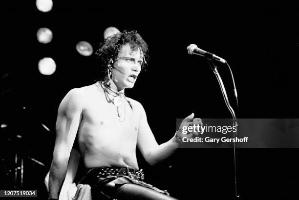 English New Wave musician Adam Ant , of the group Adam and the Ants, performs onstage at the Ritz, New York, New York, April 8, 1981.