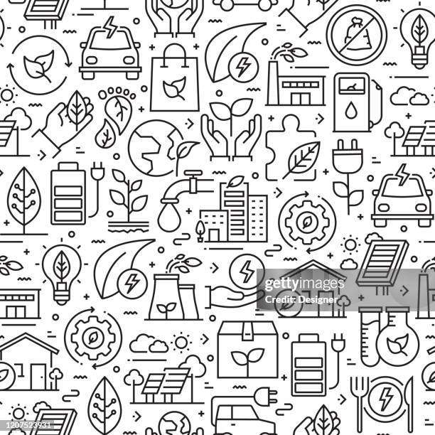 illustrations, cliparts, dessins animés et icônes de green energy related seamless pattern and background with line icons. accident vasculaire cérébral modifiable - action climatique