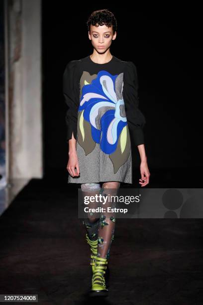 February 20: A model walks the runway during the Vivetta fashion show as part of Milan Fashion Week Fall/Winter 2020-2021 on February 20, 2020 in...