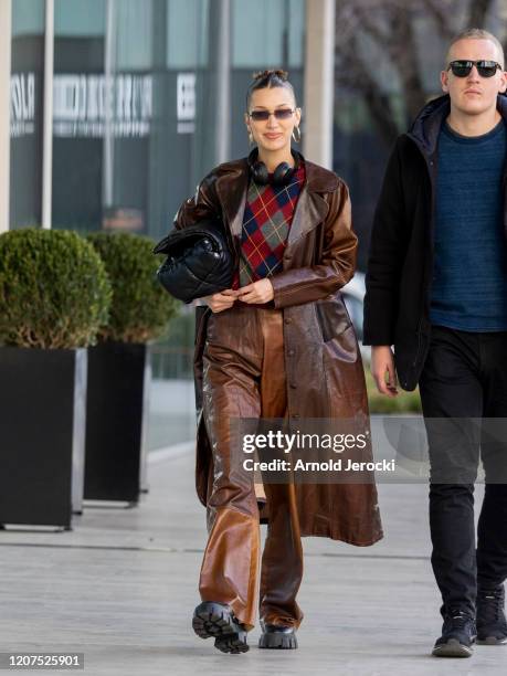 Bella Hadid is seen during Milan Fashion Week Fall/Winter 2020-2021 on February 20, 2020 in Milan, Italy.