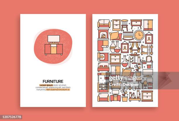 ilustraciones, imágenes clip art, dibujos animados e iconos de stock de diseño relacionado con muebles. plantillas vectoriales modernas para folleto, portada, folleto e informe anual. - diseñador de interiores