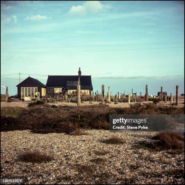 View of Prospect Cottage, home of British filmmaker, Derek Jarman on the beach at Dungeness, Kent, 1988. The house is noted for its unique garden,...