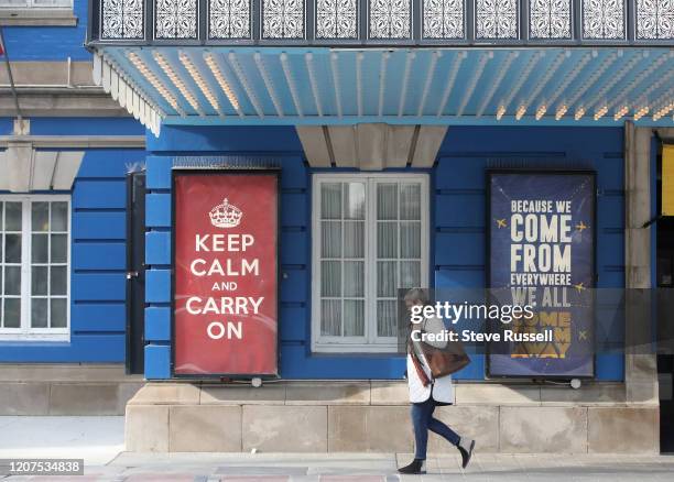 The Royal Alexandra Theatre on King Street where Come From Away was playing displays the Keep Calm and Carry On poster along with a letter from David...