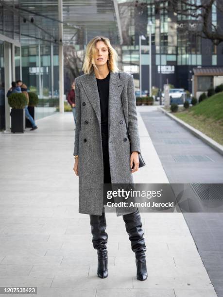 Anja Rubik is seen during Milan Fashion Week Fall/Winter 2020-2021 on February 20, 2020 in Milan, Italy.