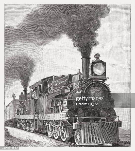 ilustraciones, imágenes clip art, dibujos animados e iconos de stock de locomotora de vapor para el ferrocarril central mexicano, xiloque, publicado en 1895 - locomotive