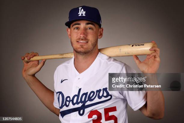Cody Bellinger of the Los Angeles Dodgers poses for a portrait during MLB media day on February 20, 2020 in Glendale, Arizona.