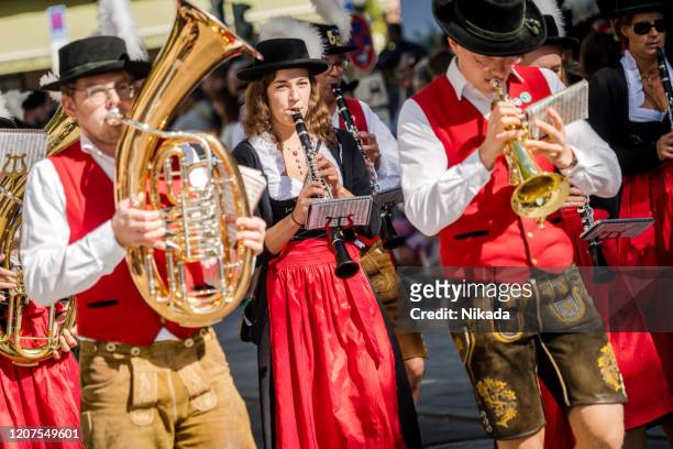 opening ceremony of the oktoberfest, munich, germany - brass instrument stock pictures, royalty-free photos & images