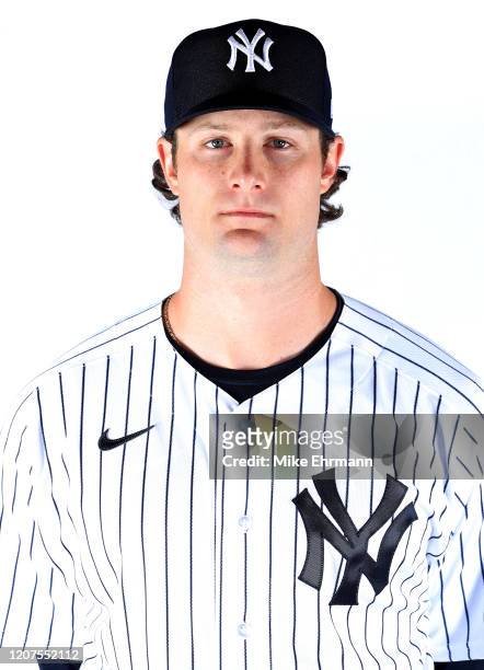 Gerrit Cole of the New York Yankees poses for a portrait during photo day on February 20, 2020 in Tampa, Florida.