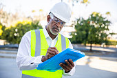 Senior Black Man Construction Manager Inspection
