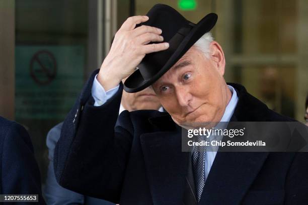 Roger Stone, former adviser and confidante to U.S. President Donald Trump, leaves the Federal District Court for the District of Columbia after being...