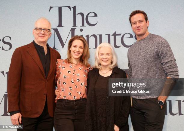 Tracy Letts, Jessie Mueller, Blair Brown and Armie Hammer pose at a press day/photo call for the new Tracy Letts Play "The Minutes" on Broadway at...