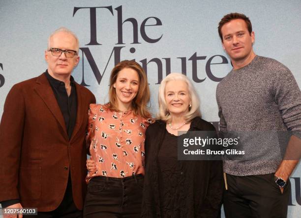 Tracy Letts, Jessie Mueller, Blair Brown and Armie Hammer pose at a press day/photo call for the new Tracy Letts Play "The Minutes" on Broadway at...