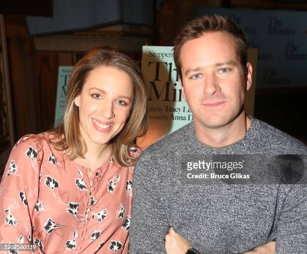 Jessie Mueller and Armie Hammer pose at a press day/photo call for the new Tracy Letts Play "The Minutes" on Broadway at The Cort Theatre on February...