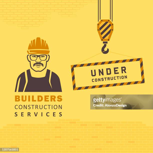 ilustrações de stock, clip art, desenhos animados e ícones de construction worker logo - capacete de obra