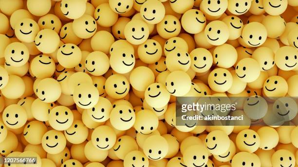 3d emoji met smiley face - positieve emotie stockfoto's en -beelden