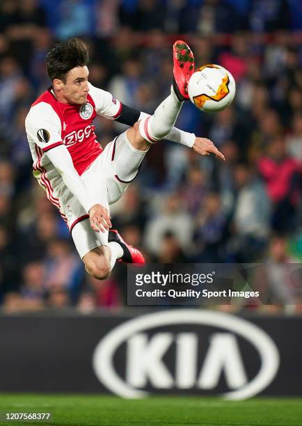 Nicolas Tagliafico of AFC Ajax in action during the UEFA Europa League round of 32 first leg match between Getafe CF and AFC Ajax at Coliseum Alfonso...