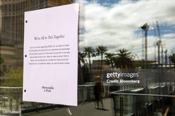 Sign notifies customers that the store is closed outside an Abercrombie & Fitch Co. Location at the Fashion Show Mall in Las Vegas, Nevada, U.S., on...