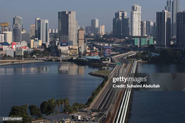 General view of the causeway bordering Malaysia's southern state of Johor Bahru and Singapore after Malaysia implementation of a movement control...