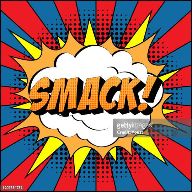 ilustraciones, imágenes clip art, dibujos animados e iconos de stock de smack comic text on explosion speech bubble en pop art style. - abofetear
