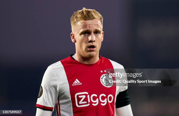 Donny van de Beek of AFC Ajax looks on during the UEFA Europa League round of 32 first leg match between Getafe CF and AFC Ajax at Coliseum Alfonso...