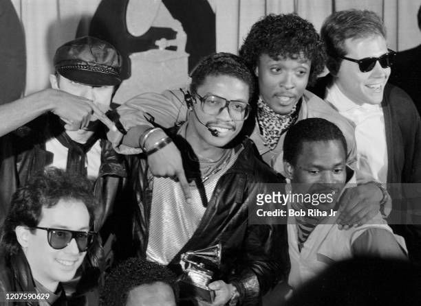 Herbie Hancock backstage during the 26th Annual Grammy Awards at the Shrine Auditorium, February 28, 1984 in Los Angeles, California.