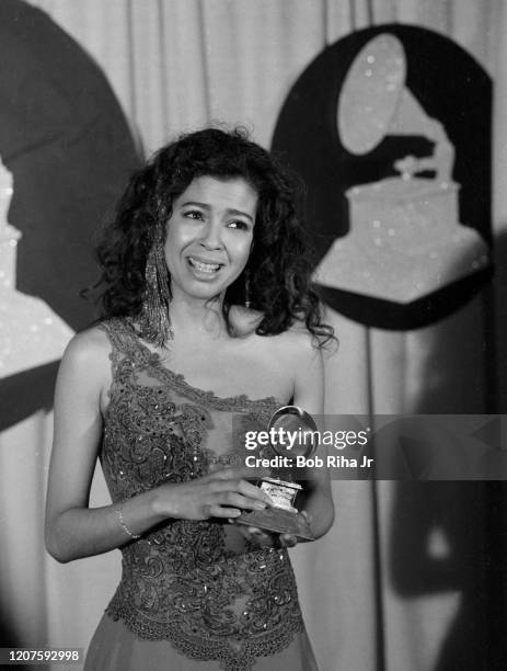 Irene Cara backstage during the 26th Annual Grammy Awards at the Shrine Auditorium, February 28, 1984 in Los Angeles, California.