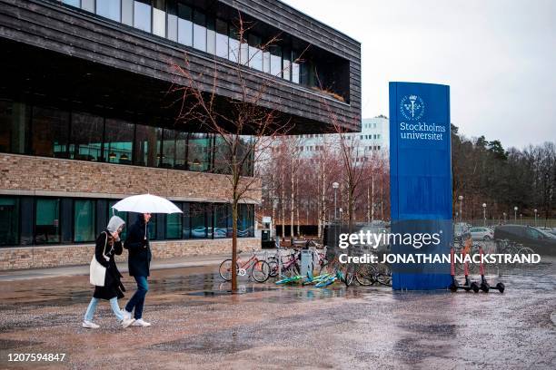 Quiet campus of the University of Stockholm is pictured on March 18, 2020. - Secondary schools and universities in Sweden were advised to close to...