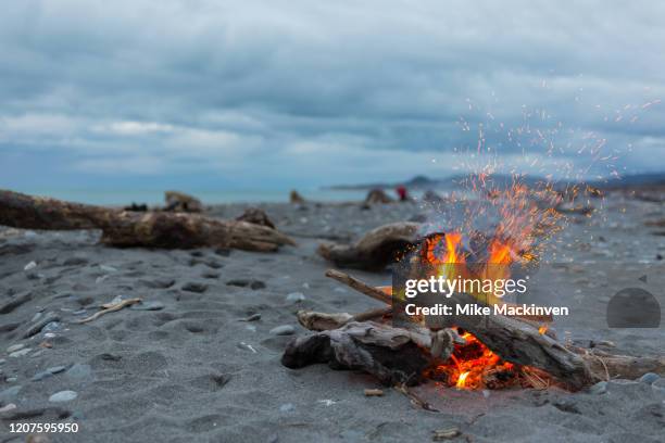 campfire - summer camping new zealand stock pictures, royalty-free photos & images